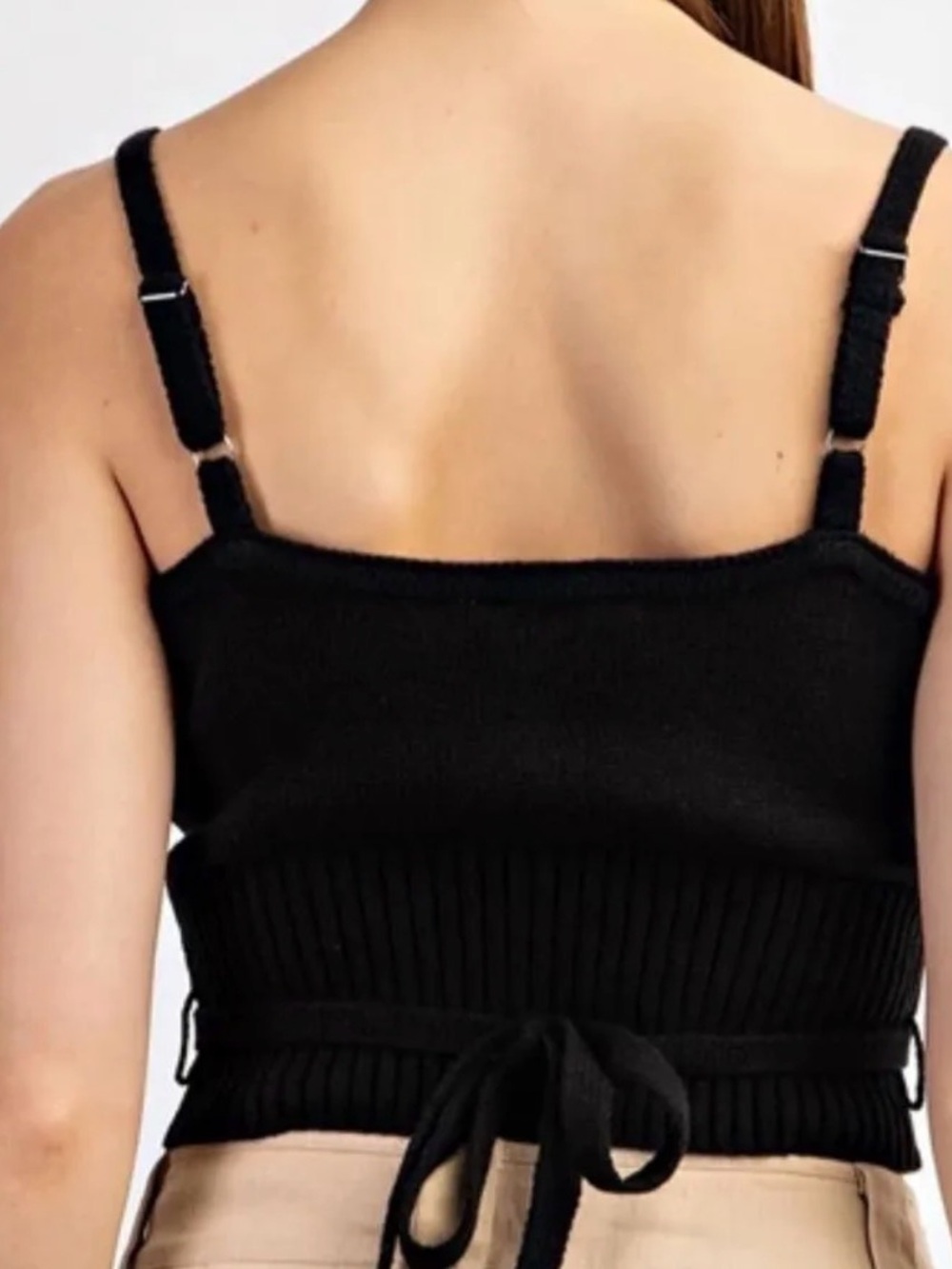 Black Knit Wrap-Front Crop Top - Picture 3 of 5